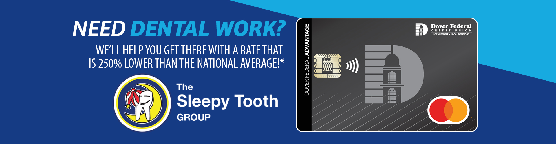 Need dental work? We’ll help you get there with a rate that is 250% lower than the national average.