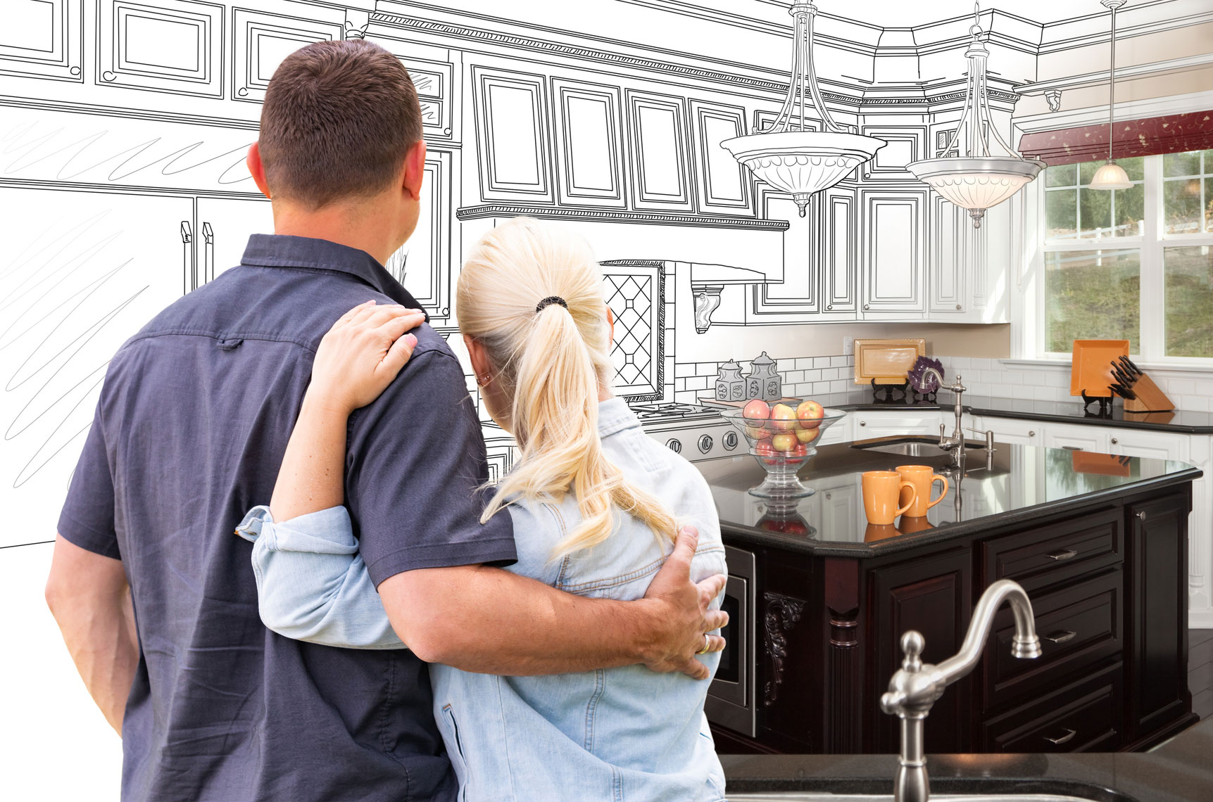 Couple hugging in home