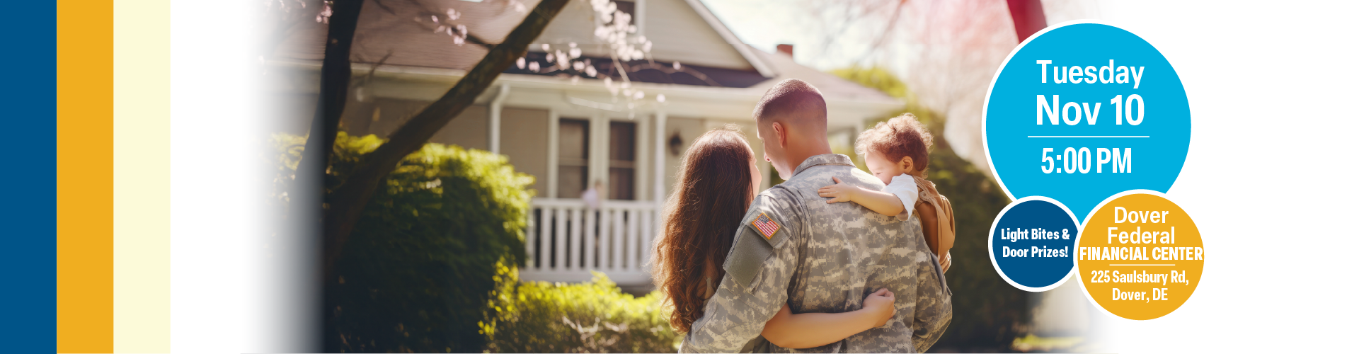 Military family standing outside their home